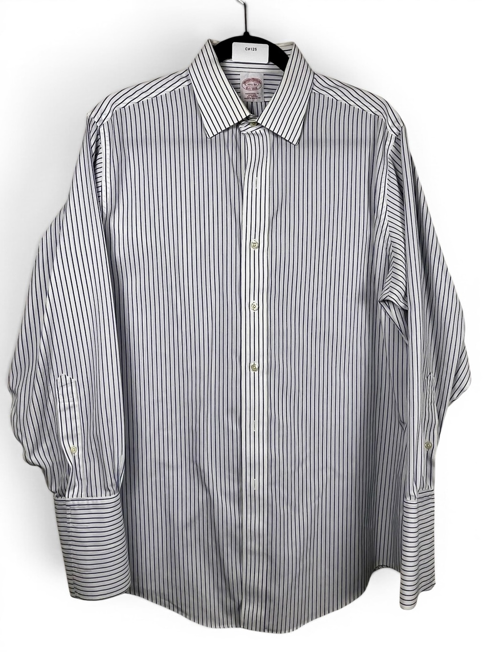 Brooks Brothers White Dress Shirt with Blue Pinstripes 15 1/2-32. SKU 125